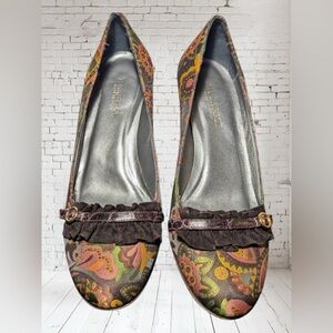 Terre Peck Paisley Pumps Size 6.5 Green, brown, pink, gold